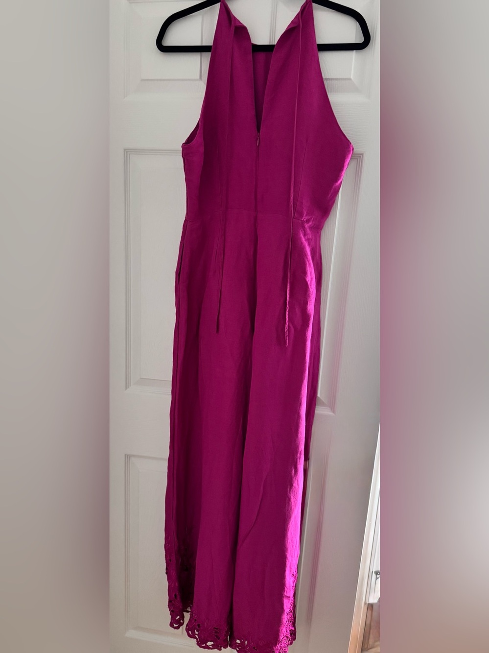 Anthropologie Fuchsia Halter Wide-Leg Jumpsuit with Lace Trim - Picture 5 of 11